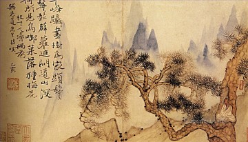Shitao en meditación al pie de las montañas imposible 1695 chino tradicional Pinturas al óleo